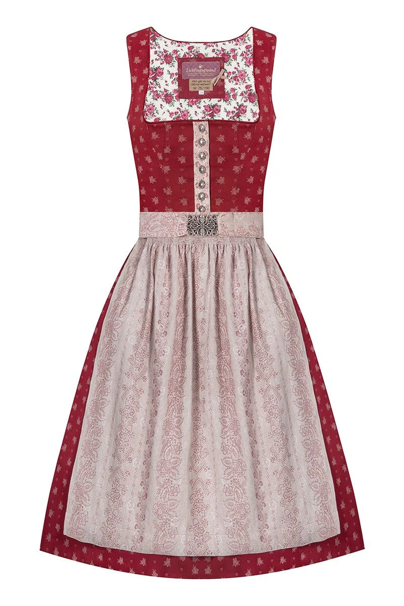 Midi Dirndl 70cm Rot Beige Babett 004698 - Limitiert 1 Midi Dirndl 70cm Rot Beige Babett 004698 - Limitiert