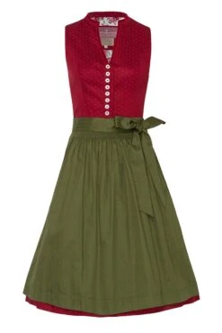 Midi Dirndl 65cm Rot Oliv Gemustert Viona 003672 - Limitiert