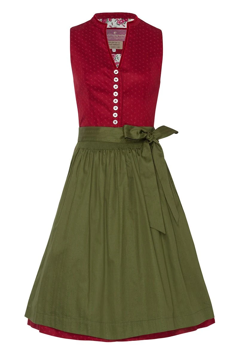 Midi Dirndl 65cm Rot Oliv Gemustert Viona 003672 - Limitiert 1 Midi Dirndl 65cm Rot Oliv Gemustert Viona 003672 - Limitiert