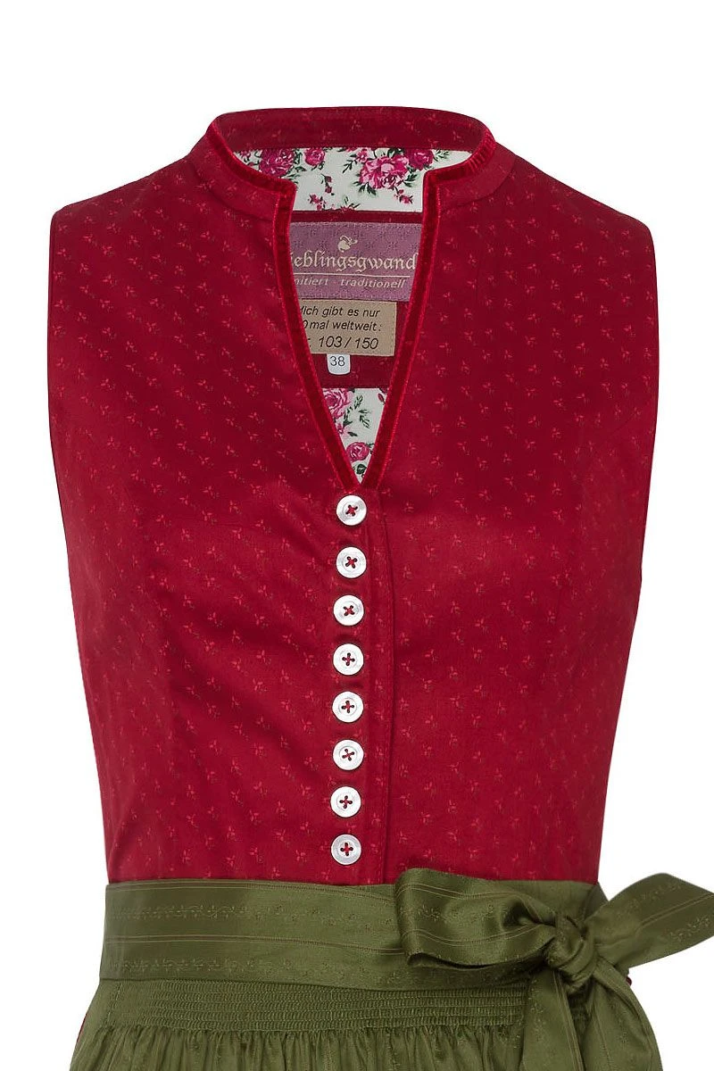 Midi Dirndl 65cm Rot Oliv Gemustert Viona 003672 - Limitiert 3 Midi Dirndl 65cm Rot Oliv Gemustert Viona 003672 - Limitiert – Bild 3