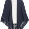 Poncho Dunkelblau Mit Fransen 009914