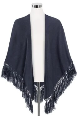 Poncho Dunkelblau Mit Fransen 009914