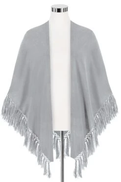 Poncho Grau Mit Fransen 009911