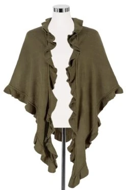 Poncho Oliv Mit Rüschenkragen 009925