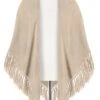 Poncho Taupe Mit Fransen 009906