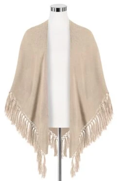 Poncho Taupe Mit Fransen 009906