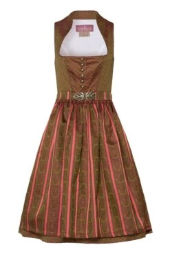 Midi Dirndl 70 Cm Oliv Geblümt Koralle Katrin 003740 - Limitiert
