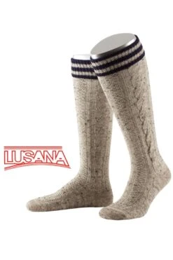 Trachten Kniestrümpfe Hellbraun Blau Merinowolle 005544