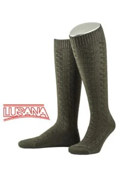 Trachten Kniestrümpfe Oliv Mit Zopfmuster Merinowolle 005489