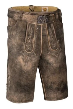 Lederhose (große Größen) Kurz Mit Gürtel Braun-antik Feuerberg 002914