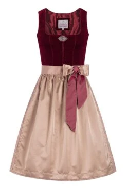 Midi Dirndl 65 Cm Dunkelrot Taupe Samt Greta 013913