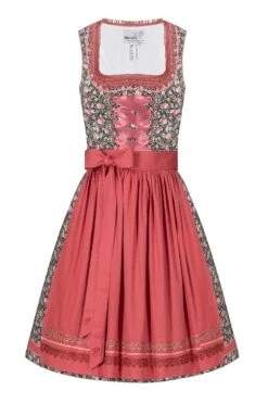 Mini Dirndl 55cm Schwarz Geblümt Koralle Tina 002795