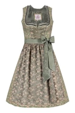 Mini Dirndl 60 Cm Oliv Geblümt Taupe Lotti 010692