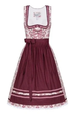 Mini Dirndl 60cm Creme Dunkelrot Geblümt Bomilla 004730