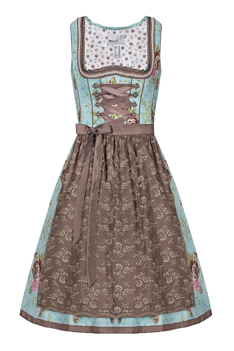 Mini Dirndl 60cm Türkis Gemustert Braun Tiramisa 001850 1 Mini Dirndl 60cm Türkis Gemustert Braun Tiramisa 001850