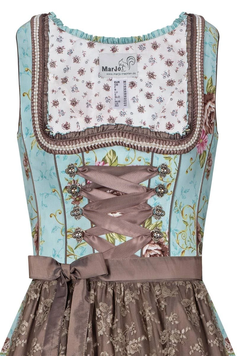 Mini Dirndl 60cm Türkis Gemustert Braun Tiramisa 001850 3 Mini Dirndl 60cm Türkis Gemustert Braun Tiramisa 001850 – Bild 3