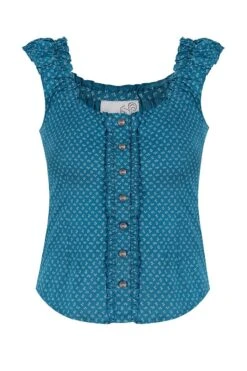 Trachtenbluse Kurzarm Blau Gemustert Darina-Maren 009298