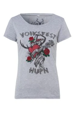 Trachtenshirt Kurzarm Grau 'Voiksfest Hupn' 006449