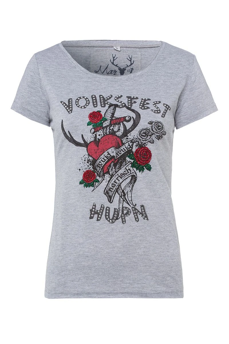 Trachtenshirt Kurzarm Grau 'Voiksfest Hupn' 006449 1 Trachtenshirt Kurzarm Grau 'Voiksfest Hupn' 006449