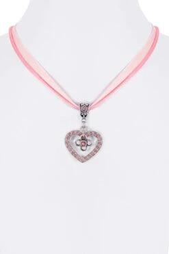 Collier Verschiedenfarbig Mit Herzanhänger Und Satinband 005703