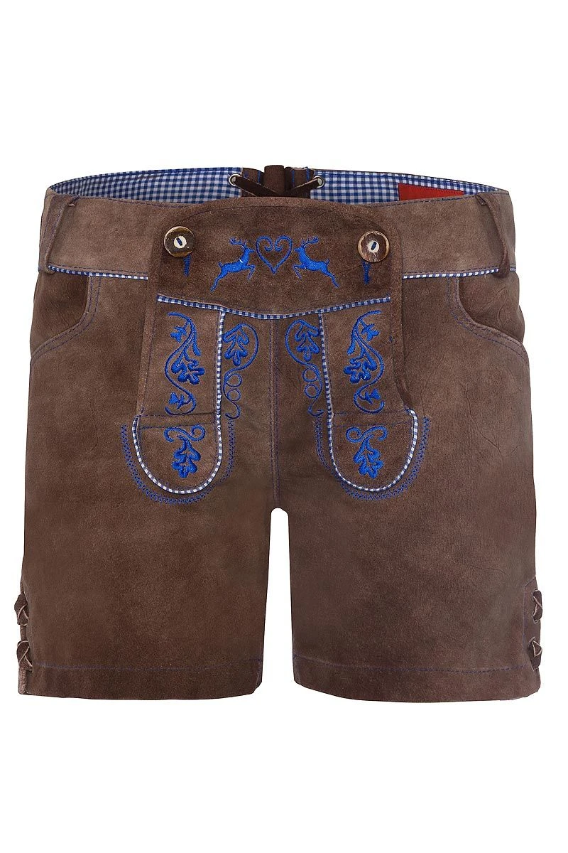 Damen Lederhose Kurz Braun Blau Sigrid 003038 1 Damen Lederhose Kurz Braun Blau Sigrid 003038