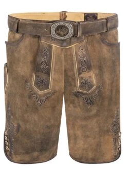 Lederhose (große Größen) Kurz Braun Antik Mit Gürtel Alexander 015051
