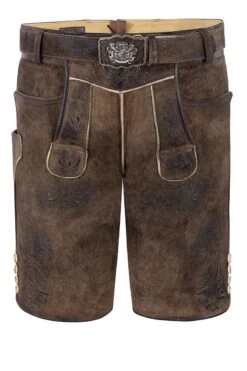 Lederhose Kurz Mit Gürtel Braun Grün Saalbach 014840