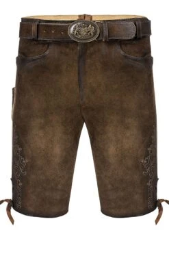 Lederhose Kurz Mit Gürtel Dunkelbraun Antik Sebastian 007693