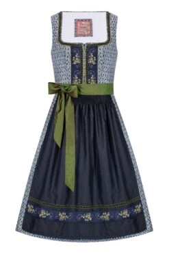 Midi Dirndl 65 Cm Hellblau Gemustert Dunkelblau Elena 006919