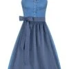 Midi Dirndl 65 Cm Hellblau Geblümt Venora 009974