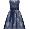 Midi Dirndl 65cm Dunkelblau Silber 004474