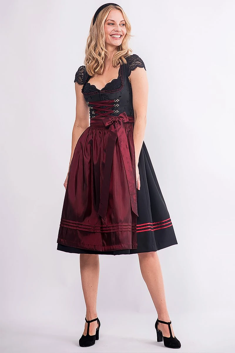 Midi Dirndl 70 Cm Schwarz Dunkelrot Klara 016556 1 Midi Dirndl 70 Cm Schwarz Dunkelrot Klara 016556