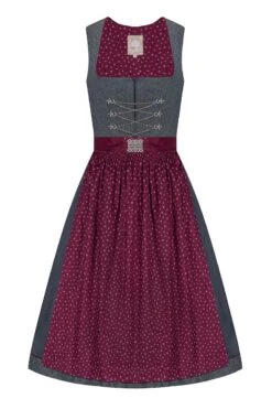 Midi Dirndl 70cm Anthrazit Bordeaux Marta 005205