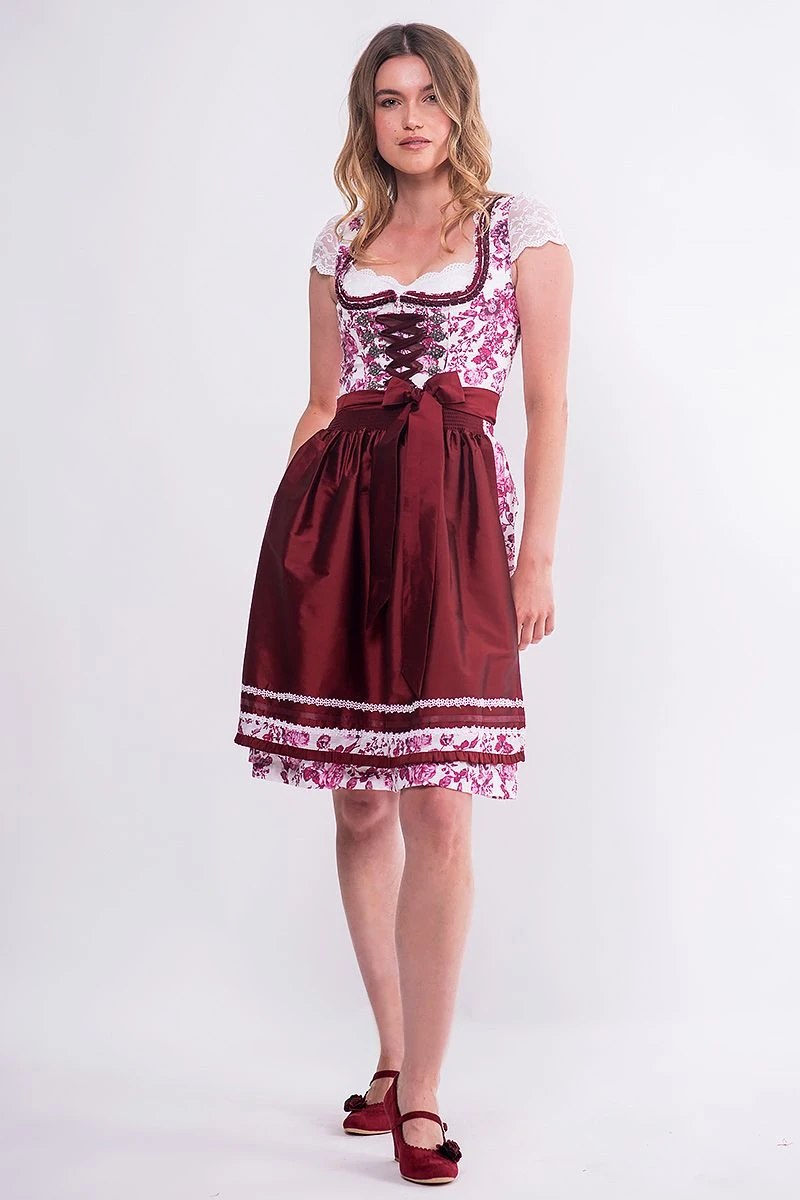 Mini Dirndl 60 Cm Weiß Dunkelrot Geblümt Emilia 014957 2 Mini Dirndl 60 Cm Weiß Dunkelrot Geblümt Emilia 014957 – Bild 2