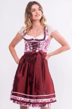 Mini Dirndl 60 Cm Weiß Dunkelrot Geblümt Emilia 014957