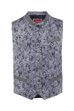 Trachtenweste Blau Grau Gemustert Johann 004424