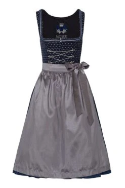 Dirndl Lang 80cm Dunkelblau Gemustert Silber Anneliese 003667