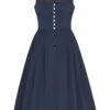 Midi Dirndl 70cm Gastro Dunkelblau Stretch Babette 006872