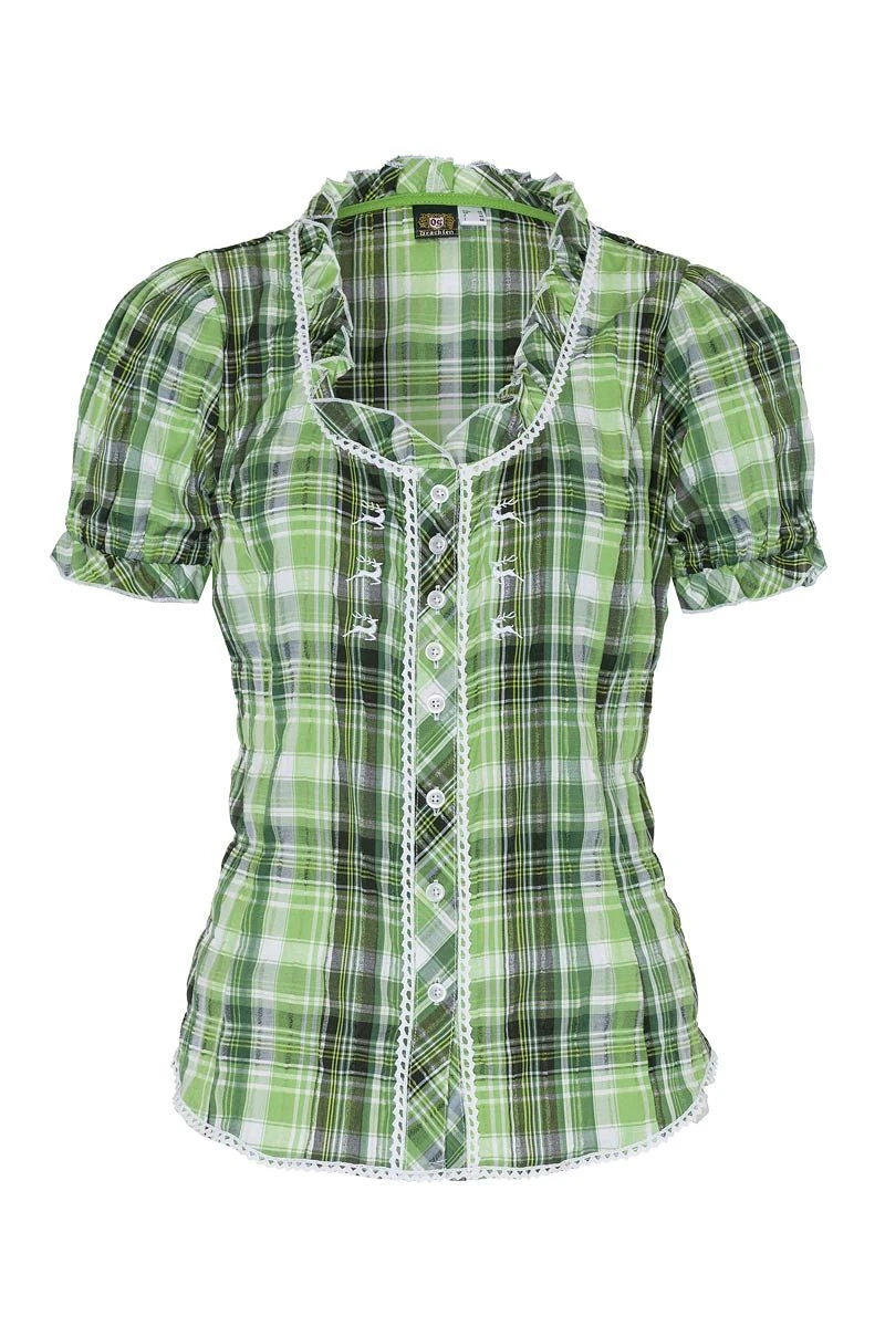 Trachtenbluse Kurzarm Grün Kariert Stretch 002618 1 Trachtenbluse Kurzarm Grün Kariert Stretch 002618