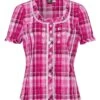 Trachtenbluse Kurzarm Pink Kariert Stretch 002617