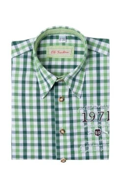 Kinder Trachtenhemd Grün Dunkelgrün Karo Mit Stickerei 140948