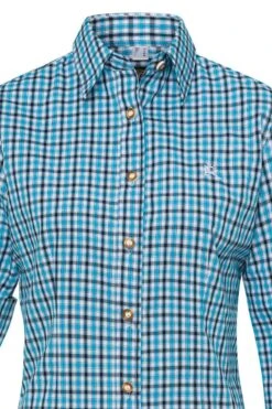 Trachtenbluse Langarm Türkis Dunkelblau Karo 008544 -Modegeschäft os trachten trachtenbluse langarm tuerkis dunkelblau karo 008544 4 1200x1200