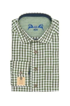 Trachtenhemd Langarm Grün Weiß Kariert Slimfit 001816