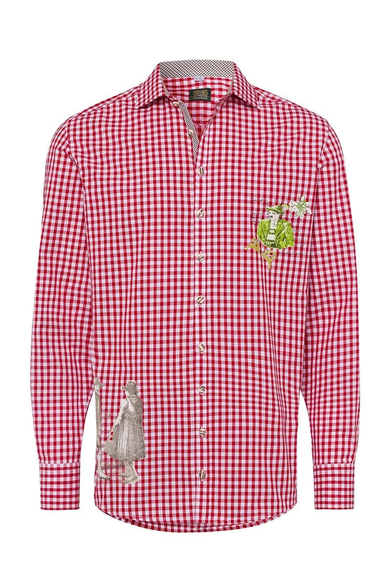 Trachtenhemd Langarm Rot Karo Bedruckt Slimfit 008546 2 Trachtenhemd Langarm Rot Karo Bedruckt Slimfit 008546 – Bild 2