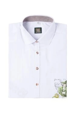 Trachtenhemd Langarm Weiß Bedruckt Slimfit 008545