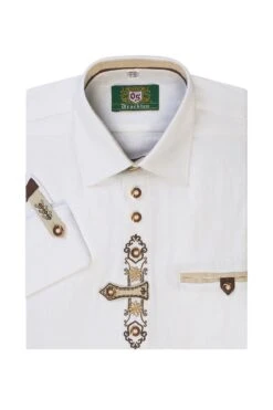 Trachtenhemd Langarm Weiß Natur Mit Applikationen 005318