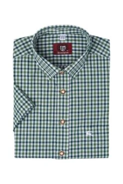 Trachtenhemd Kurzarm Grün Kariert Slimfit 112337