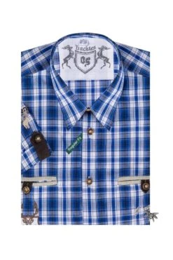 Trachtenhemd Kurzarm Dunkelblau Kariert Regular Fit 111959