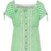 Trachtenbluse Kurzarm Hellgrün Kariert Lina 132420