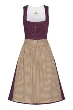 Midi Dirndl 70cm Aubergine Taupe Franziska 006297
